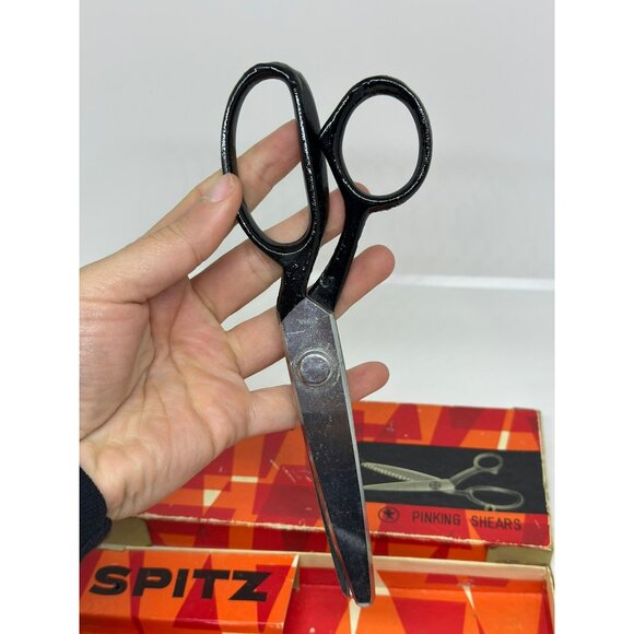 VTG Spitz Pinking Shears Original Box Black Handles Steel Blades Sewing Scissor - Picture 4 of 9